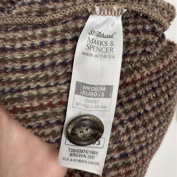 Vintage St. Michael M&S Chenille Button Up Sweater Mens M Chore Houndstooth UK - Picture 4 of 8